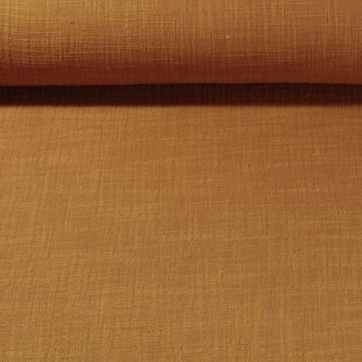Mousseline de coton Slub effet lin Edouard - Uni Caramel