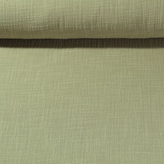 Mousseline de coton Slub effet lin Edouard - Uni Vert olive