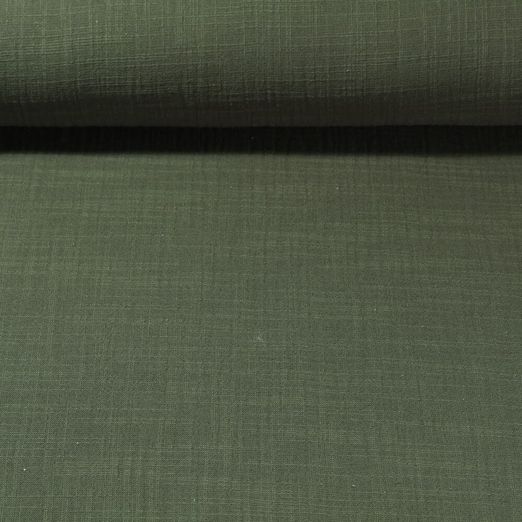Mousseline de coton Slub effet lin Edouard - Uni Kaki