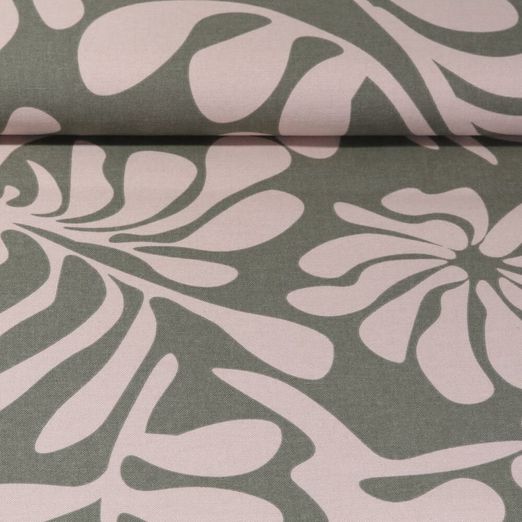 Toile de coton canevas - Feuilles vintages Vert olive