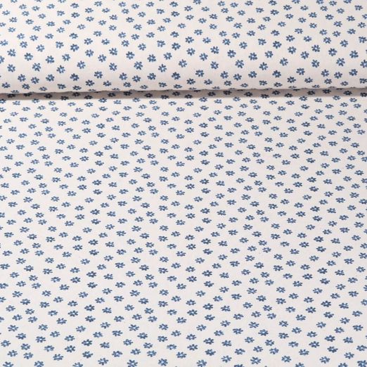 Cretonne de coton vintage - Fleurs Beige Bleu