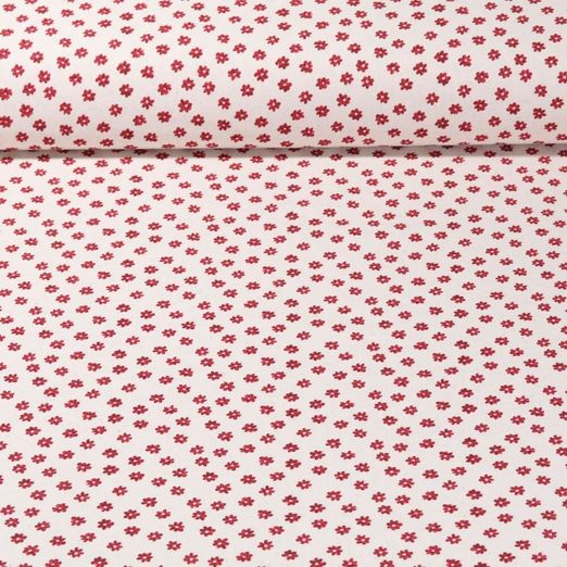Cretonne de coton vintage - Fleurs Beige Rouge