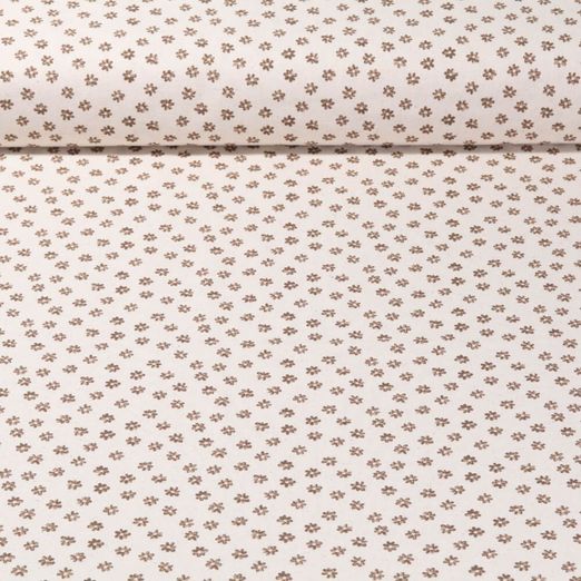 Cretonne de coton vintage - Fleurs Beige Sable