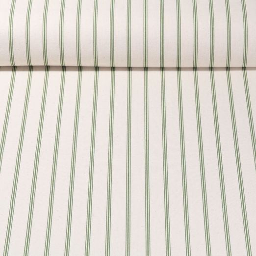 Cretonne de coton vintage - Rayures Beige Vert