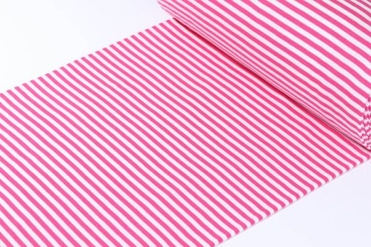 Bündchen Raoul - Geringelt Pink Weiß Garngefärbt