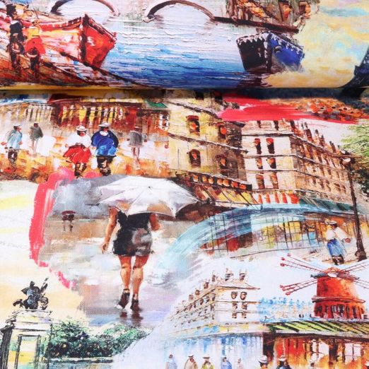 Toile de coton canevas - Impression digitale Peinture de Paris Multicolore