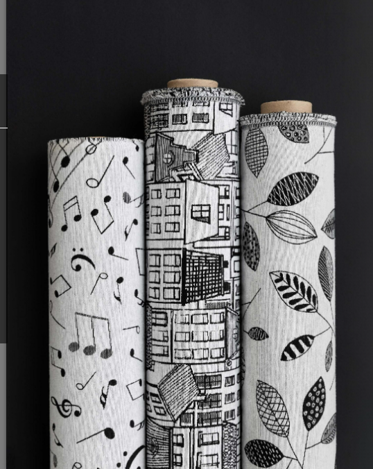 Toile canevas Jacquard - Double face Black & White Feuilles-1 Toile canevas Jacquard - Double face Black & White Feuilles-1