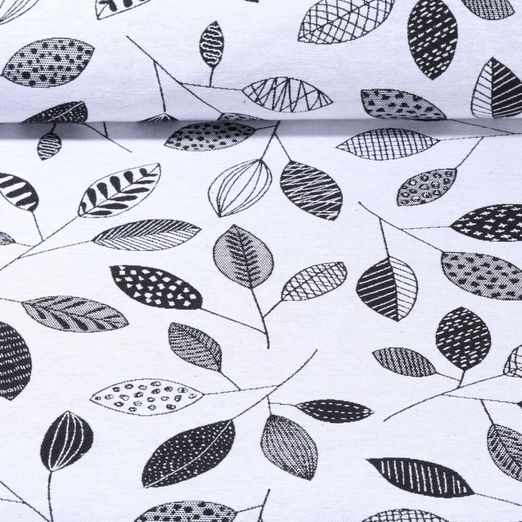 Toile canevas Jacquard - Double face Black & White Feuilles