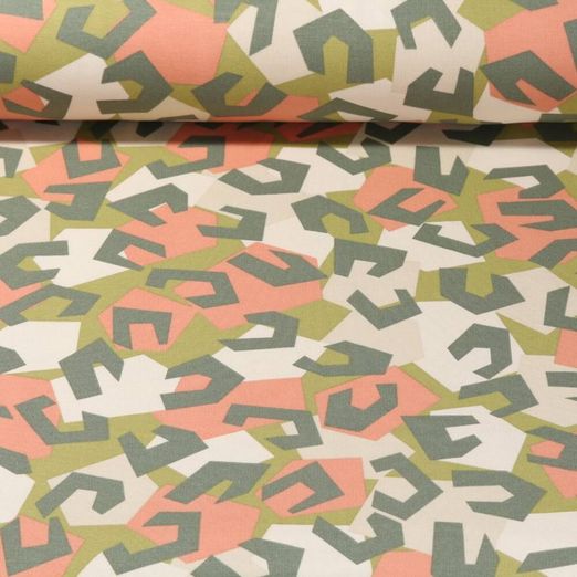 Sweat - French Terry Motif léopard abstrait Vert Beige