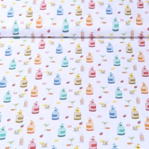 Popeline de coton - Bouteilles de soda Blanc