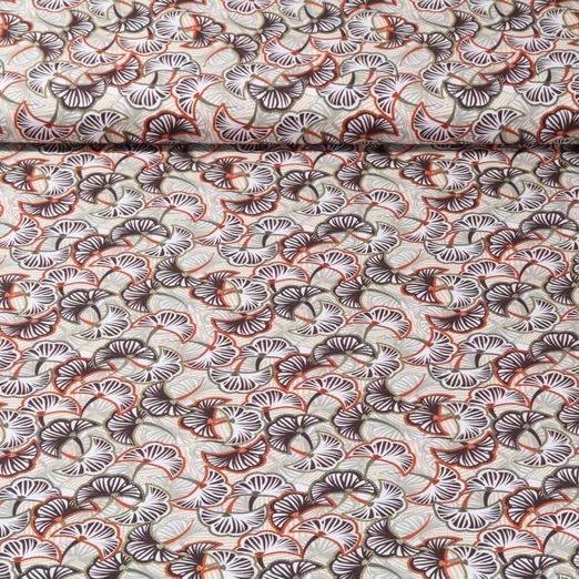 Popeline de coton - Feuilles Beige