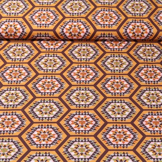 Baumwoll-Popeline - Patches Ornamente Curry 