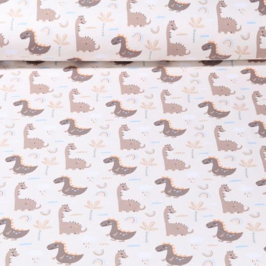 Jersey - Dinosaures et palmiers Ecru Taupe