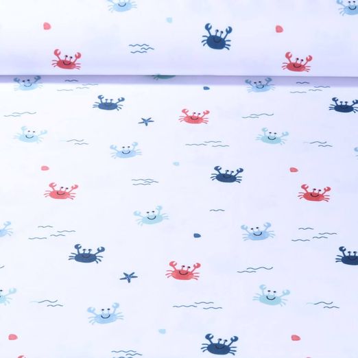 Tissu sport et maillot de bain - UPF50 Impression digitale Crabes Blanc Recyclé