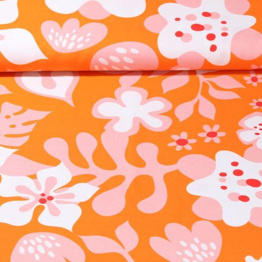 Bio Baumwoll-Satin - Hamburger Liebe Digitaldruck Al Lago Fiori Orange