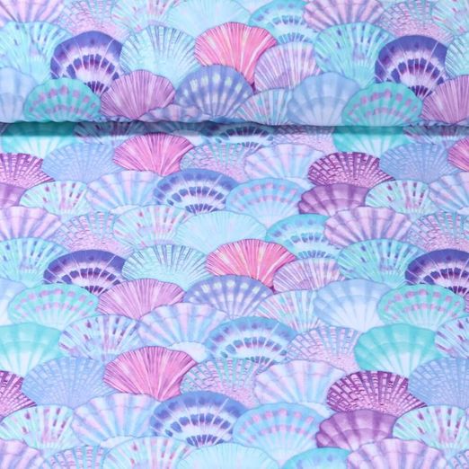 Tissu sport et maillot de bain - UPF50 Impression digitale Coquillages Violet Recyclé 