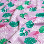 Tissu sport et maillot de bain – impression numérique flamants violets UPF50 recyclé