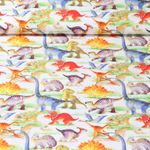Popeline de coton - Impression digitale Dinosaures Blanc Multicolore