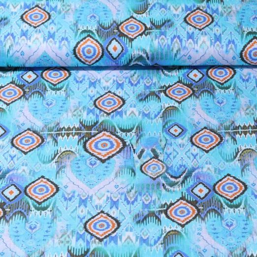 Popeline de coton - Impression digitale Batik Turquoise