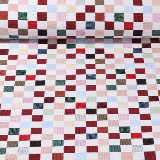 Chenille Gobelin - Karo Ecru Multicolor