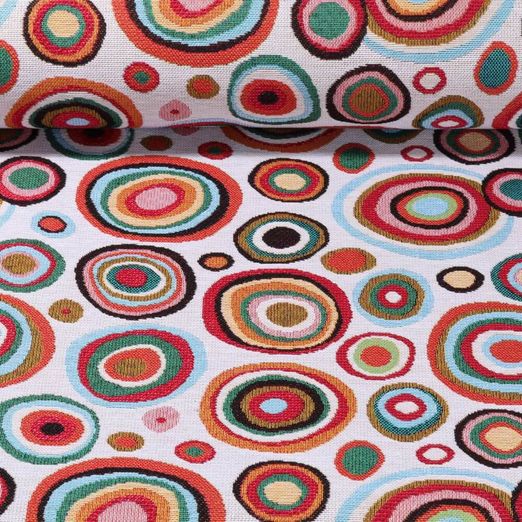 Gobelin - Jacquard Bunte Kreise Weiß Multicolor