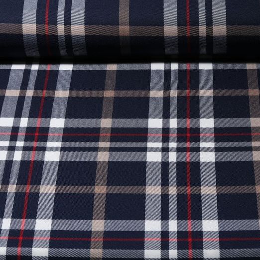 Tissu mode  - Tartan écossais Bleu marine foncé Camel