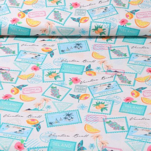 Cretonne de coton - Impression digitale Timbres des vacances Sable