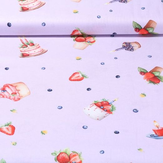 Cretonne de coton - Impression digitale Pâtisseries Violet