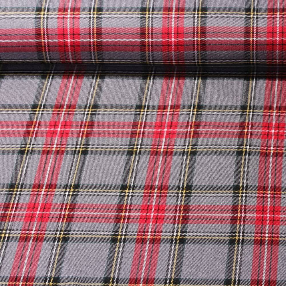 Tissu mode - Carreaux écossais Maxi Gris Rouge-0 Tissu mode - Carreaux écossais Maxi Gris Rouge-0