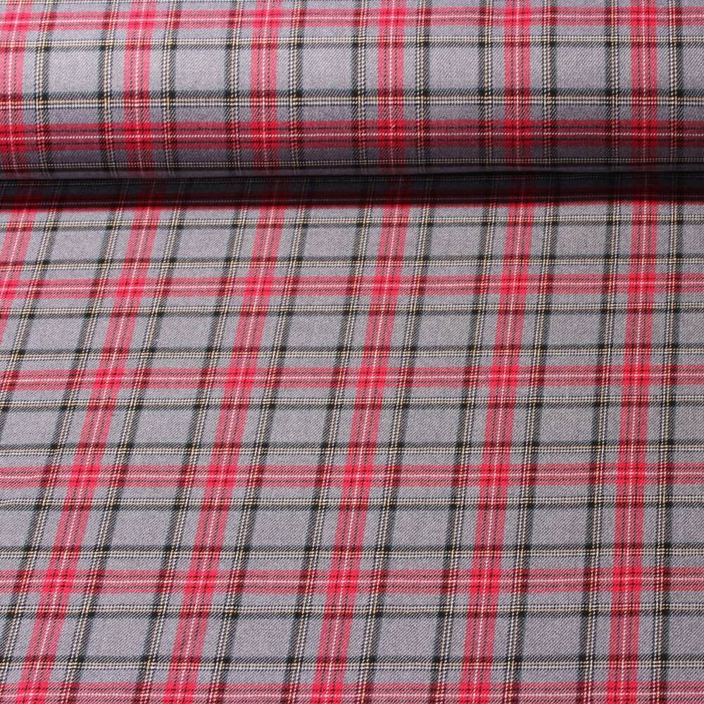 Modestoff - Schottenkaro Mini Grau Rot-0 Modestoff - Schottenkaro Mini Grau Rot-0