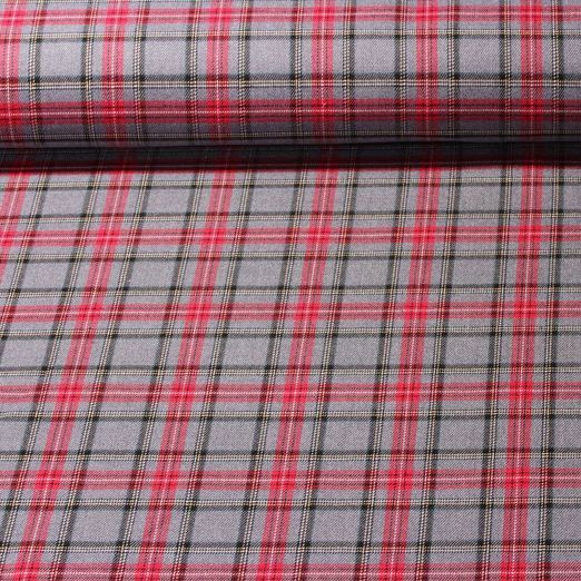 Modestoff - Schottenkaro Mini Grau Rot Modestoff - Schottenkaro Mini Grau Rot