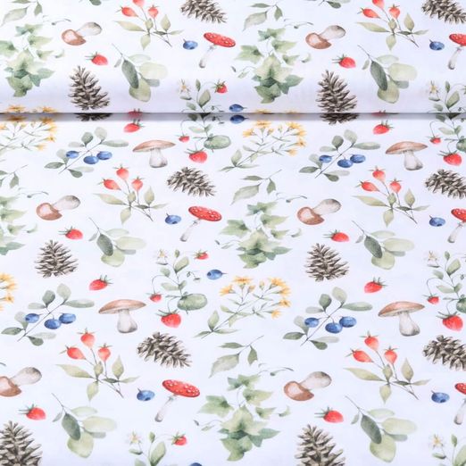 Cretonne de coton - Impression digitale Fruits des bois Blanc