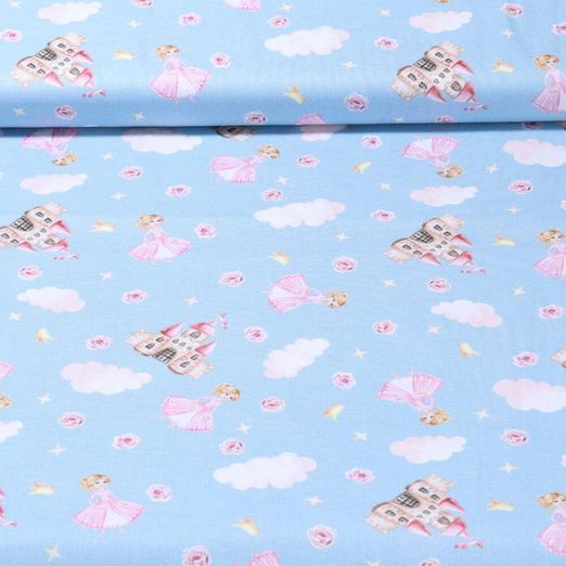 Cretonne de coton - Impression digitale Princesse Bleu clair