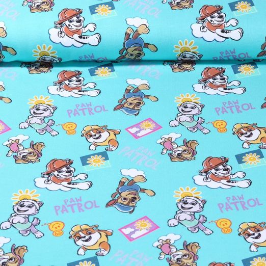 Jersey - Digitaldruck Paw Patrol Blumen Türkis