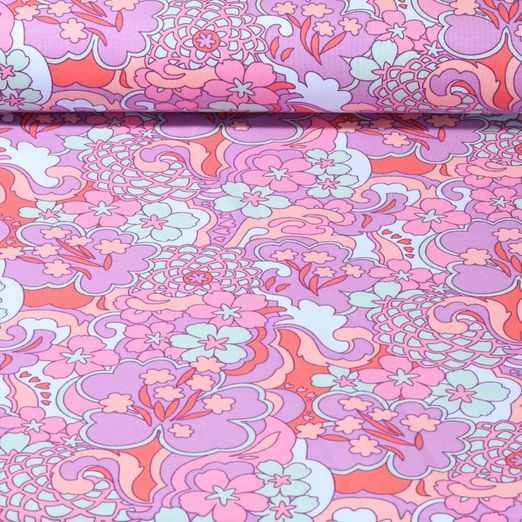 Sweat d'été - French Terry Tissu à combiner Fleurs rétro Lilas