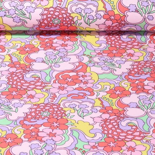 Sommersweat - French Terry Kombistoff Retro Blumen Rosa