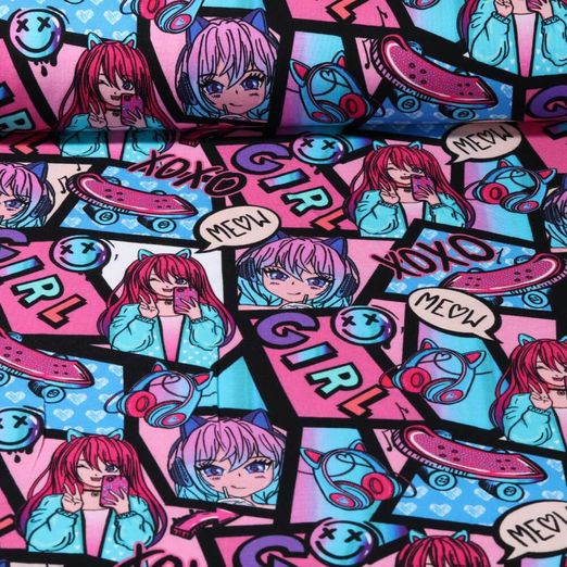 Jersey - Digitaldruck Manga Girl Schwarz Pink