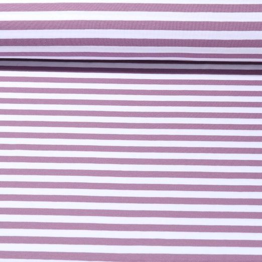 Jersey - Streifen Weiß Mauve Garngefärbt