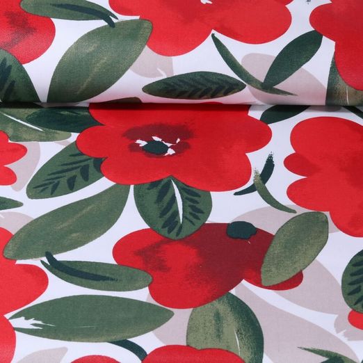 Canvas Beschichtet - Große Blüten Ecru Rot