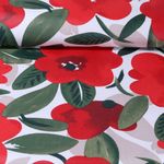 Toile Canevas Enduite - Grandes fleurs Ecru Rouge