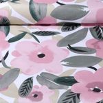 Toile Canevas Enduite - Grandes fleurs Ecru Rose