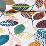 Toile de coton canevas - Aspect lin Feuilles Ecru Multicolore