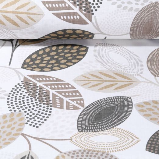 Toile de coton aspect lin - Feuilles Ecru Naturel