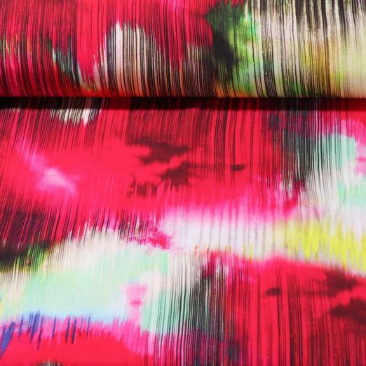 Popeline de viscose - Fines rayures abstraites Rouge