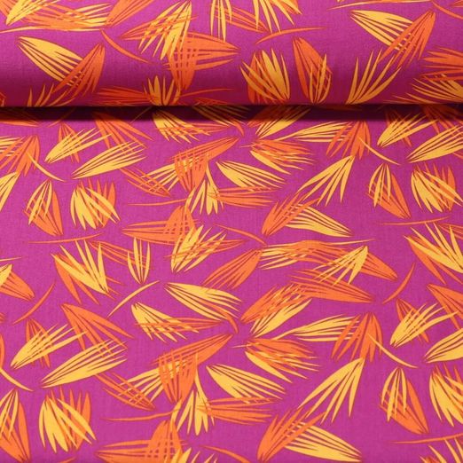 Popeline de viscose - Feuilles de palmier Magenta