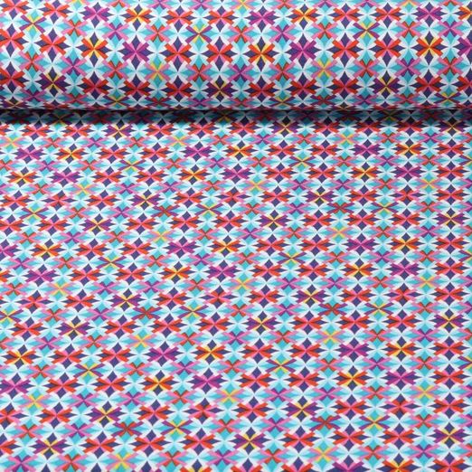 Popeline de viscose - Moulins à vent géométrique Turquoise