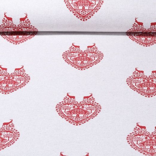 Canvas - Landhaus Herzen Leinenlook Hellgrau Rot