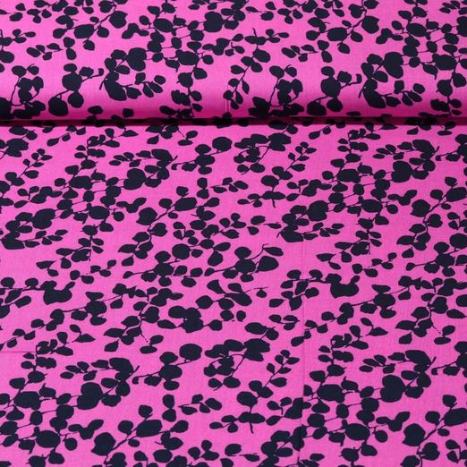 Viskose-Popeline - Bambus Blätterzweige Pink