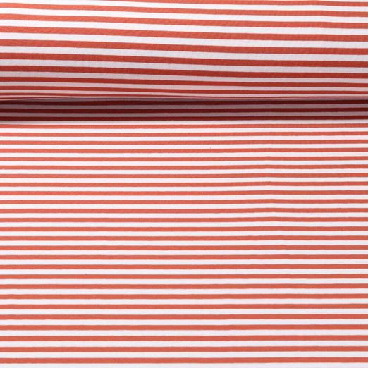 Jersey Jacquard - Rayures moyennes Ecru Rouge brique