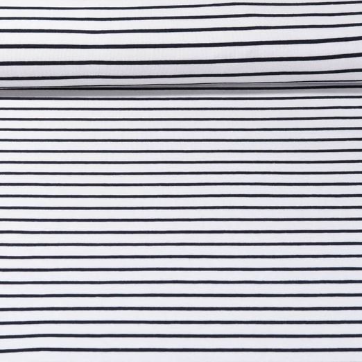 Jacquard Jersey - Streifen Maxi Ecru Schwarzblau